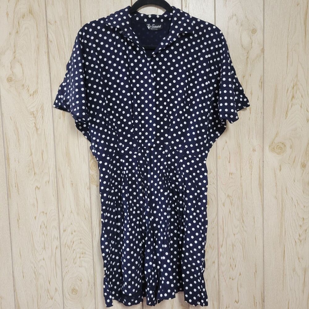 Be Smart Polka Dot Navy White Vintage Romper